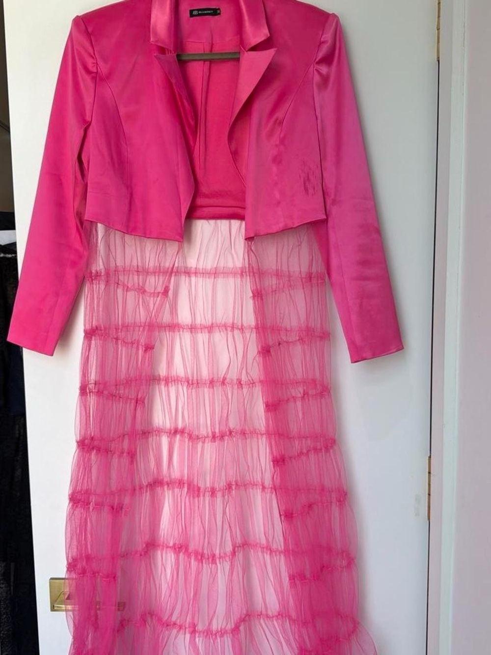 Women's Hot Pink Tulle Maxi Skirt with Layered Ruffle Overlay
